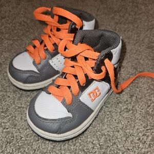DC high tops. toddler size 5.  grey, white, and orange